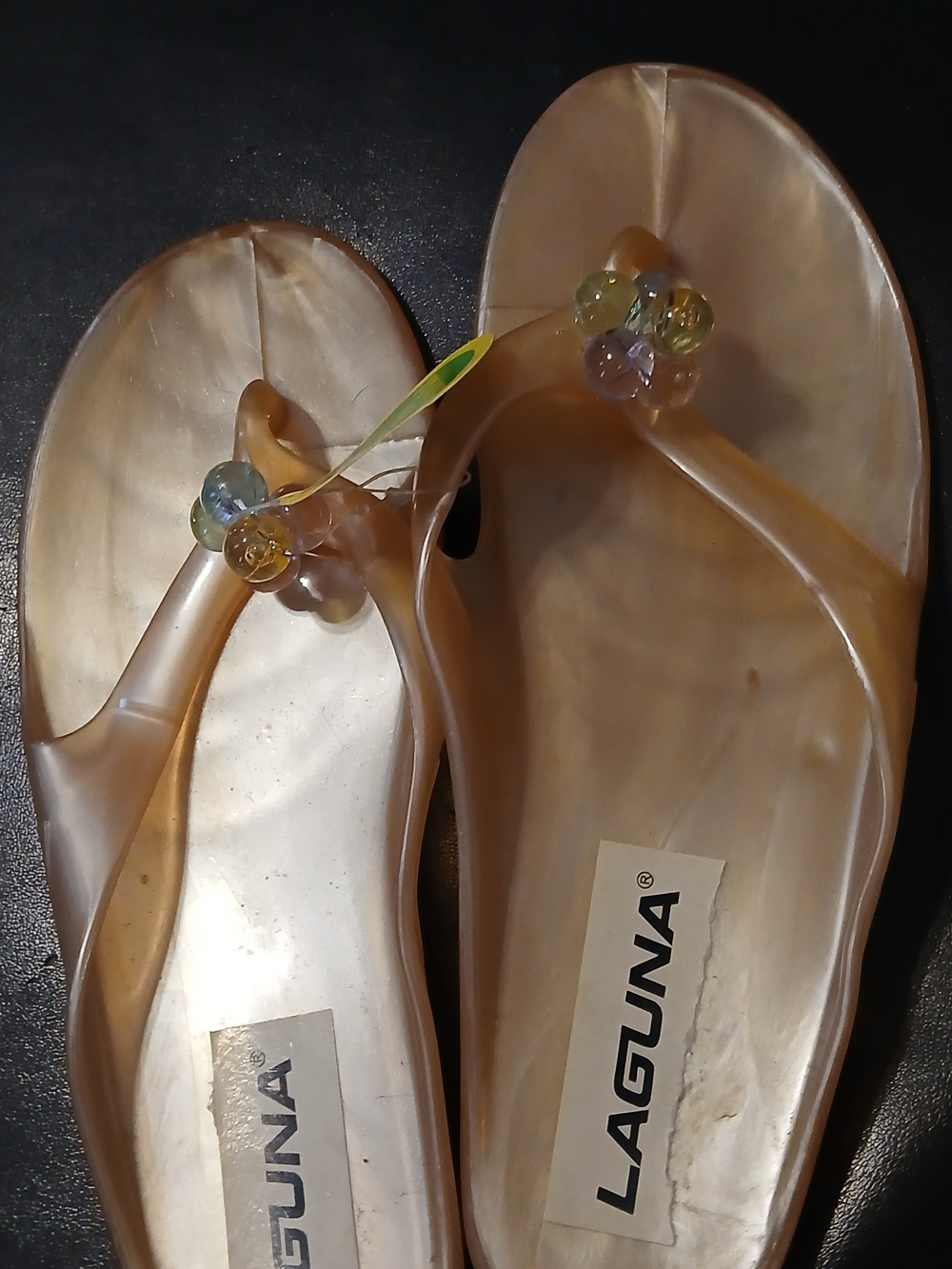 Laguna Women's Tan Jelly Thong Sandals with Multicolor Bead Accent